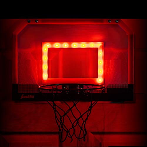 Franklin Sports Over the Door Indoor Basketball Hoop – Kids Mini Hoop for Bedroom – Steel Rim Mini Hoop – Includes Ball and Pump – Red Light Up