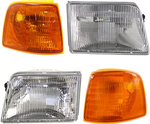 Evan Fischer Driver and Passenger Side Headlight Kit Compatible with 1993-1997 Ford Ranger – FO2502119, FO2503115, FO2521116, FO2520118