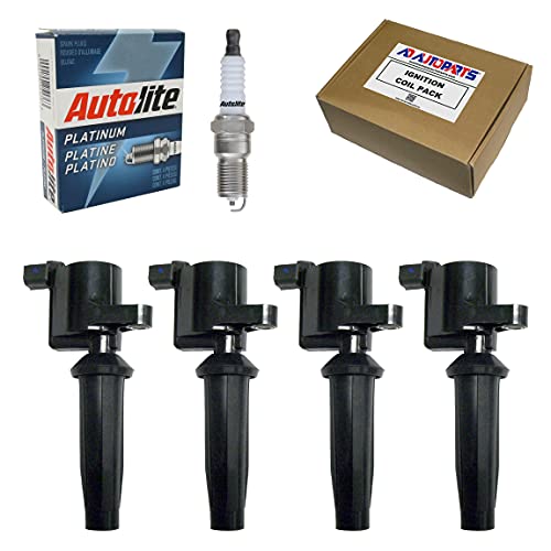 4 Ignition Coils + 4 Autolite AP104 Platinum Spark Plugs For Ford Mazda Mercury