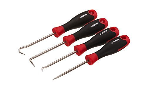 ARES 70256 – Precision Hook and Pick Set – 4-Piece Set Includes Precision 90 Degree, Hook, Combination and Straight Hooks and Picks – Chrome Vanadium Steel Shaft – Easily Remove Hoses and Gaskets