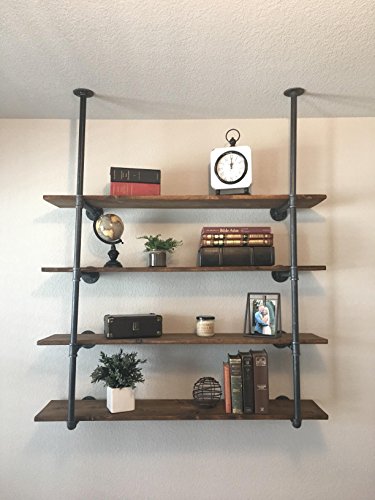 WGX Design For You Industrial Retro Wall Mount Iron Pipe Shelf Hung Bracket DIY Storage Shelving Bookshelf (2 Pcs 4Tier Hardware only) | The Storepaperoomates Retail Market - Fast Affordable Shopping