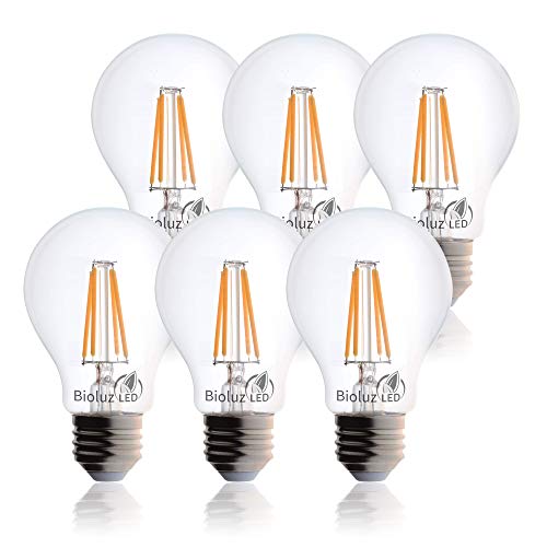 Bioluz LED 92 CRI E26 LED Bulb 40 Watt Dimmable Edison Bulbs Warm White Clear Pendant Light Bulbs UL Listed Title 20 High Efficacy Lighting 6-Pack
