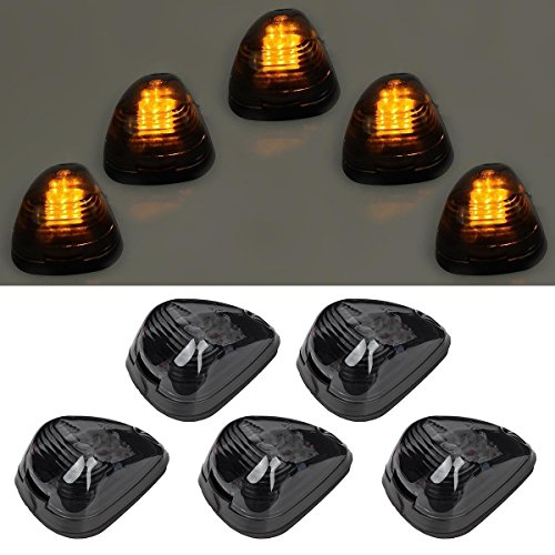 5pcs Smoke Lens With Amber LED Cab Roof Marker Lights, Roof Top Lamp Running Light Replacement Accessories For Ford 1999-2016 F150 F250 F350 F450 F550 Super Duty Pickup Trucks SUV