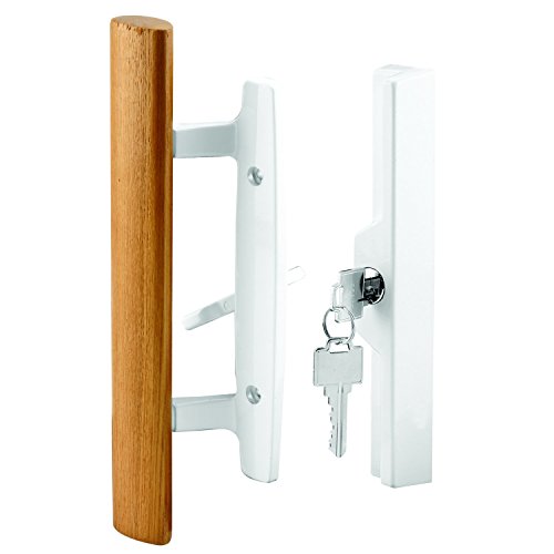 Prime-Line C 1316 Patio Door Handle Set, 3-15/16in Diecast, Wood Pull, White, Mortise, Keyed, (single pack)
