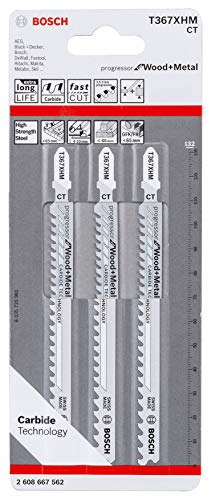 Bosch Professional 2608667562 3tlg. Stichsägeblatt (für Holz und, Zubehör Stichsäge) 3-Piece Set Blade T 367 XHM Progressor (Wood and Metal, Jigsaw Accessories), 1 W, 1 V
