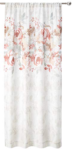 CHF Watercolor Floral Print Flip Over Rod Pocket Single Curtain Panel, 84 in, Spice