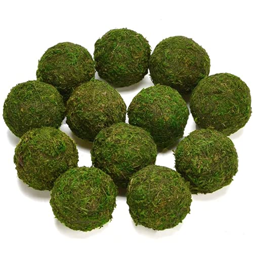 BYHER Natural Green Moss Decorative Ball,Handmade (3.5″-Set of 6)