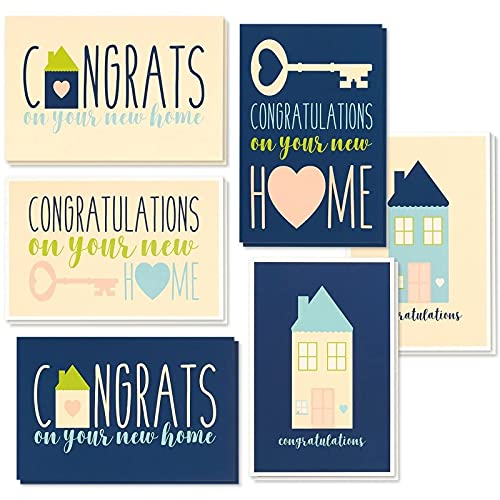 36 Pack Congratulations On Your New Home Greeting Cards with Envelopes Assortment Set for House Warming (6 Designs, 4×6 In)