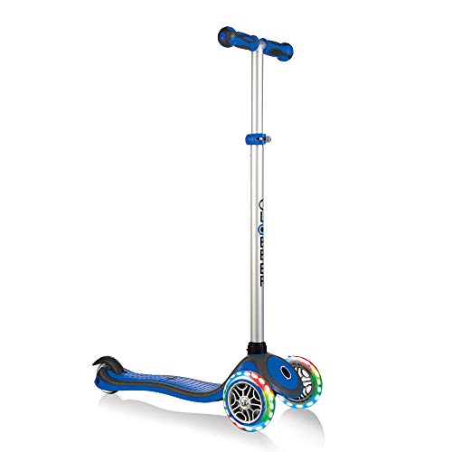 Globber Toddler Scooter | 3 Wheel Kick Scooter for Kids and Toddlers for Ages 3-7 with LED Light Up Wheels | Grow with Me Outdoor Kick Scooter for Girls and Boys (Globber V2, Navy Blue)