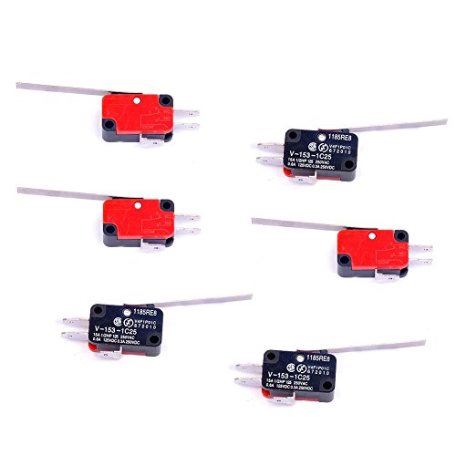 Cylewet 6Pcs V-153-1C25 Micro Limit Switch Long Straight Hinge Lever Arm SPDT Snap Action LOT for Arduino (Pack of 6) CYT1068