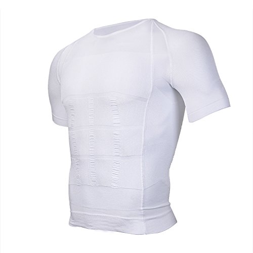 Odoland Men’s Body Shaper Slimming Shirt Tummy Vest Thermal Compression Base Layer Slim Muscle Short Sleeve Shapewear, White XL | The Storepaperoomates Retail Market - Fast Affordable Shopping