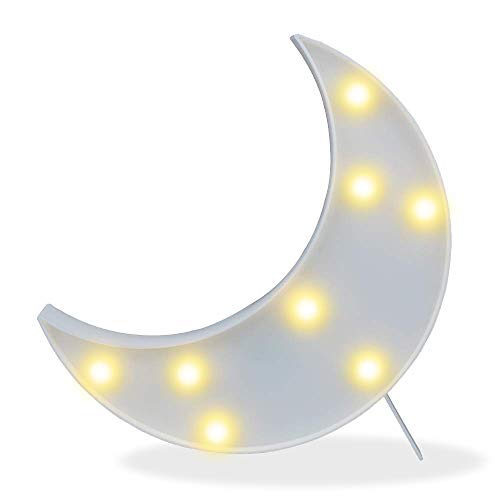 Pooqla Decorative LED Crescent Moon Marquee Sign – Moon Marquee Letters LED Lights – Nursery Night Lamp Gift – Ramadan Decorations for Home(White)