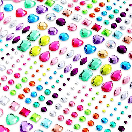Outus 405 Pcs Gem Stickers Jewels Stickers Rhinestone for Crafts Sticker Self Adhesive Craft Jewels Bling Craft Jewels Crystal Gem Stickers, Multicolor, Assorted Size, 5 Sheets
