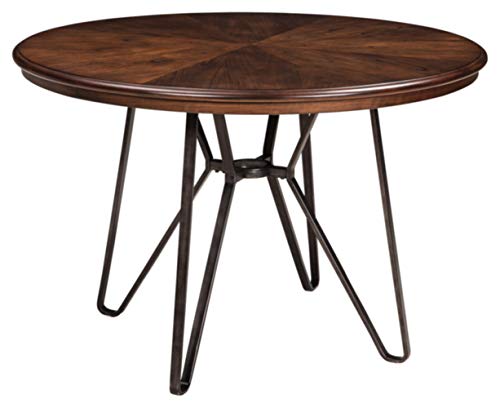 Signature Design by Ashley D372-15 Round Style Centiar Dining Room Table, Standard, Rustic Brown – Mid Century Modern