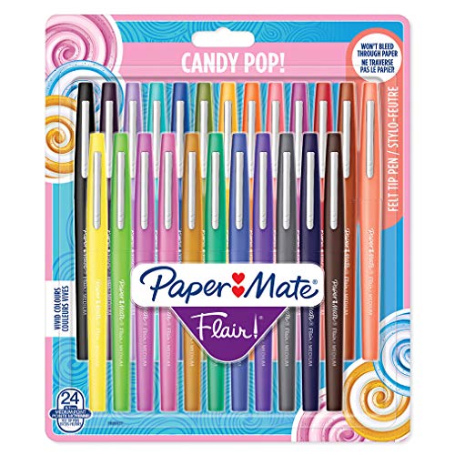 Paper Mate Flair Felt Tip Pens | Medium Point (0.7mm) | Assorted Candy POP Colours | 24 Count