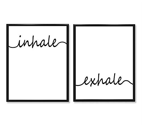Inhale Exhale – Great Yoga Poster for Gym, Calming Home and Bedroom Decor, Calm and Peace Minimalist Quote, 11×14 Unframed Typography Art Print Poster, Set of 2 Black and White