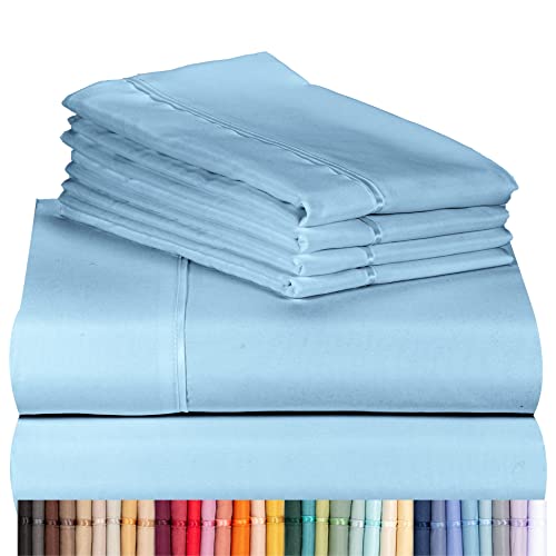 LuxClub 6 PC Sheet Set Sheets Deep Pockets 18″ Eco Friendly Wrinkle Free Sheets Machine Washable Hotel Bedding Silky Soft – Sky King