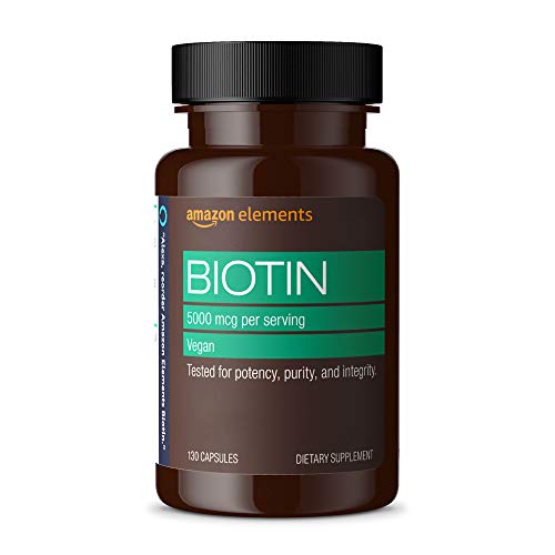 Amazon Elements Vegan Biotin 5000 mcg – Hair, Skin, Nails, 130 Capsules (4 month supply) (Packaging may vary)