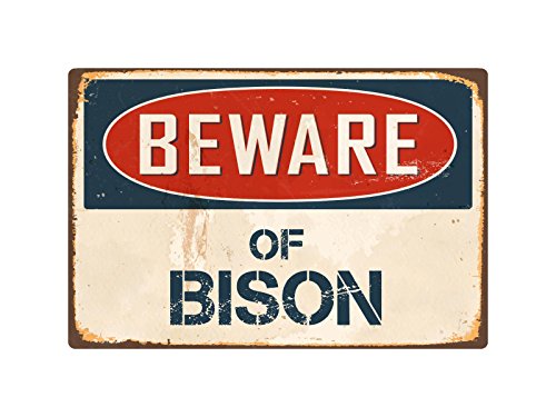 StickerPirate Beware of Bison 8” x 12” Vintage Aluminum Retro Metal Sign VS055