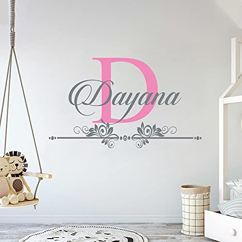 Custom Name and Initial Wall Decal Nursery – Baby Girl Decoration – Mural Wall Decal Sticker for Home Interior Decoration Car Laptop (M283) (Wide 22″x 12″ Height)