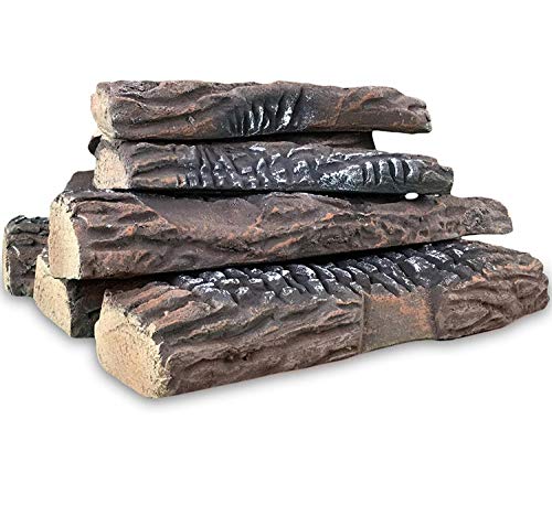 Regal Flame 10 Piece Set of Ceramic Wood Large Gas Fireplace Logs Logs for All Types of Indoor, Gas Inserts, Ventless & Vent Free, Propane, Gel, Ethanol, Electric, or Outdoor Fireplaces & Fire Pits.
