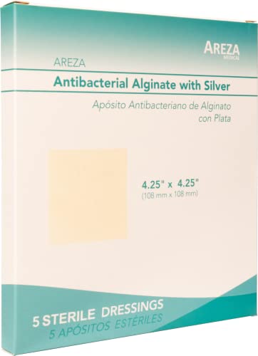 Silver Alginate (Antibacterial Alginate with Silver) 4.25″x4.25″ Sterile; 5 Wound Dressings Per Box (1) (4.25″ X 4.25″) (1) Areza Medical
