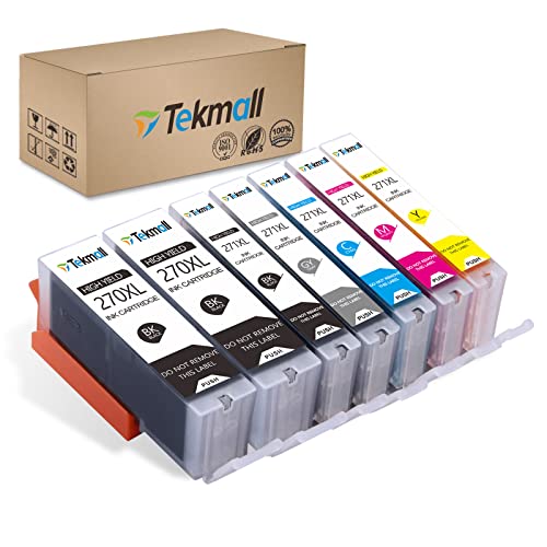 TekMall Compatible Ink Cartridges PGI-270XL CLI-271XL Ink 271 Ink 270 271XL 270XL Used for PIXMA MG7720 TS9020 TS8020 MG6821 TS9000 MG7700 MG6820 Printers 7 Pack (2*PGBK, BK, C, M, Y, GY)