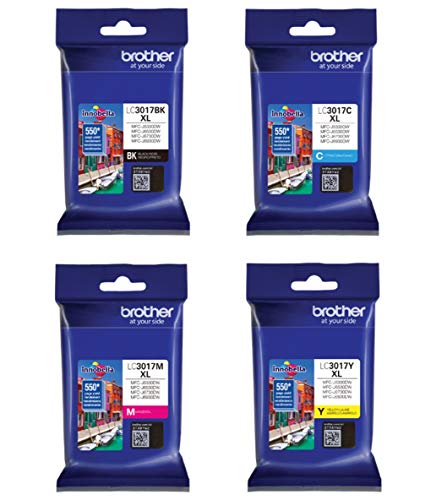 Brother Genuine LC3017 (LC-3017) (BK/C/M/Y) High Yield Color Ink 4-Pack (Includes 1 Each LC3017BK, LC3017C, LC3017M, LC3017Y)
