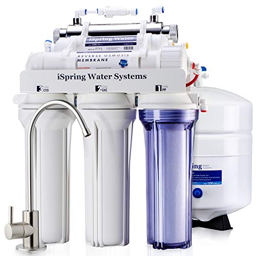 iSpring RCC7U 75GPD 6-Stage Under Sink Reverse Osmosis RO Drinking Water Filtration System and Ultimate Water Softener with UV Ultraviolet Light Filter