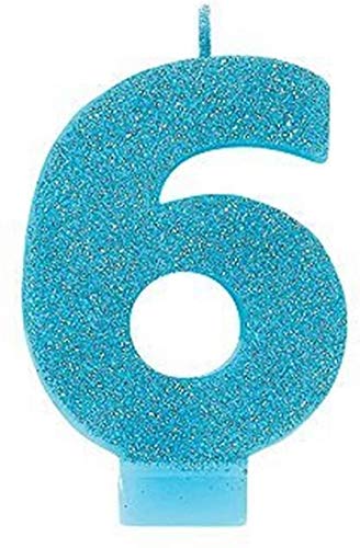Amscan 6 Glitter Numeral Candle, 3 1/4″, Caribbean Blue