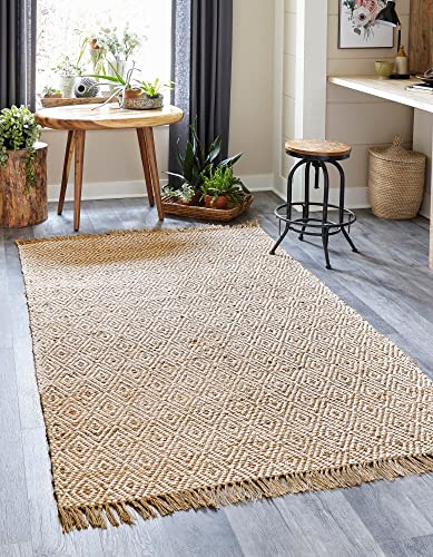 Unique Loom Braided Jute Collection Classic Quality Made Hand Woven with Tribal Design, Area Rug, 8 ft x 10 ft, Natural/Ivory
