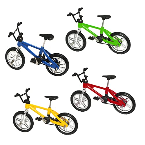 Mini Bike Finger Bike Finger Skateboard Set,Excellent Functional Miniature Toys Mini Extreme Sports Finger Bicycle Skateboard Cool Boy Toy Creative Game Toy Set Collections Cake Decoration (4PCS)