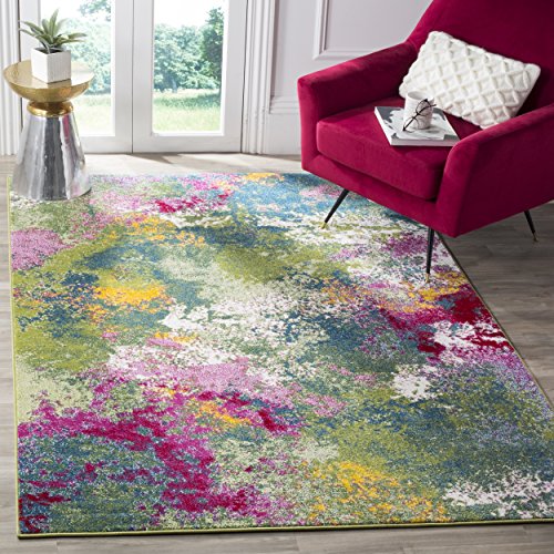 SAFAVIEH Watercolor Collection 6’7″ x 9′ Green / Fuchsia WTC697C Colorful Boho Abstract Non-Shedding Living Room Bedroom Dining Home Office Area Rug