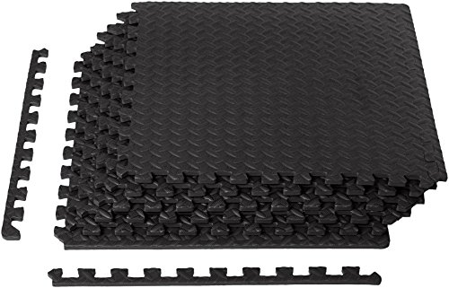 Amazon Basics Interlocking Foam Floor Mat Tiles for Home Gym Exercise, 24.7 x 24.7 x .5 Inches, Black – Pack of 6