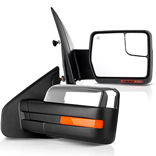 ECCPP Pair Set Replacement fit for Ford for F-150 2007-2014 Chrome Towing Mirror Power Heated Puddle Light Turn Signal Side View