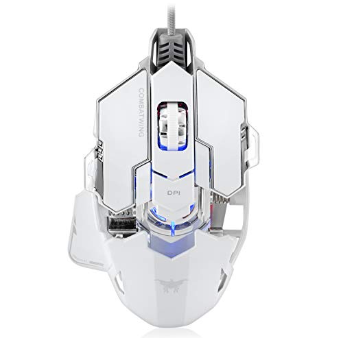 YOGOGO 4800 DPI Optical USB Wired Professional Gaming Mouse Programmable 10 Buttons RGB Breathing LED Gaming Mice (White)