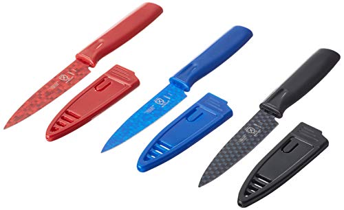 Mercer Culinary Non-Stick Paring Knives with ABS Sheaths, 4 Inch, Red/Blue/Black, 3 Pack | The Storepaperoomates Retail Market - Fast Affordable Shopping