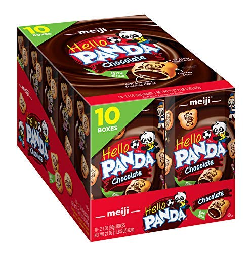 Meiji Hello Panda Cookies, Chocolate Crème Filled – 2.1 oz, Pack of 10 – Bite Sized Cookies with Fun Panda Sports