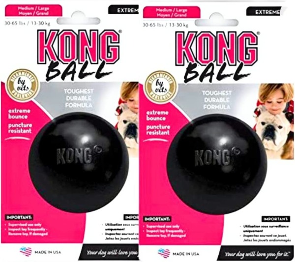 KONG Extreme Ball Dog Toy – Medium/Large, Black x 2