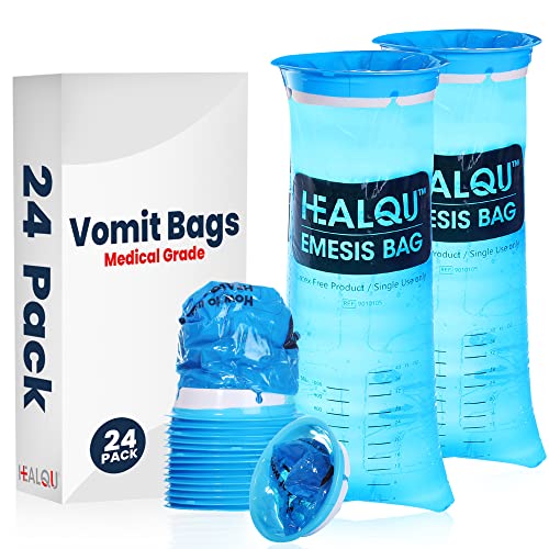 Healqu Hospital Vomit Bags – 24 Pack 1000ml Car Throw Up Bag – for Airsick Travel & Motion Sickness – Leak Resistant Medical Grade Puke Bag – Disposable Barf Bags Throw Up, Nausea