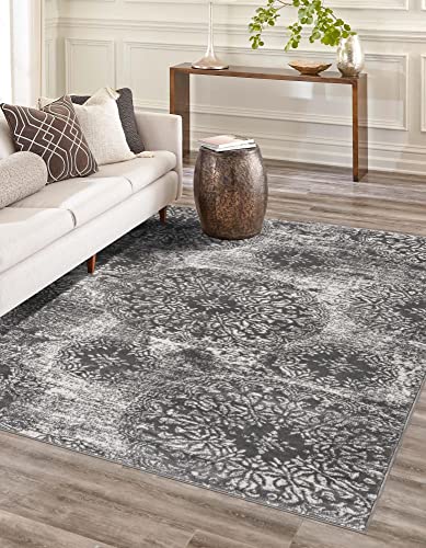 Unique Loom Sofia Collection Area Rug – Grand (5′ 3″ x 8′ Rectangle, Gray/ Ivory)
