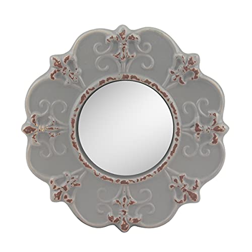 Stonebriar Decorative Round Antique Gray Ceramic Wall Mirror, Vintage Home Décor for Living Room, Kitchen, Bedroom, or Hallway