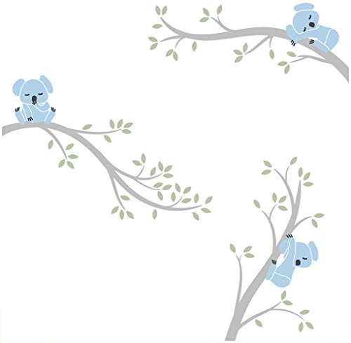 LittleLion Studio 037062751494172073000000 Koala Tree Branches Wall Decal, Warm Gray/Light Green/Light Blue/Charcoal