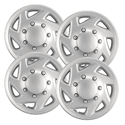Hubcaps.com – Premium Quality 16″ Silver Hubcaps/Wheel Covers fits Ford Van, One-Piece Heavy Duty Construction (Set of 4)