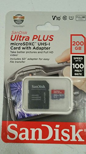 SanDisk 200 GB Ultra Plus Micro SDXC UHS-I Card with Adapter SDSQUSC-200G-AWCIA