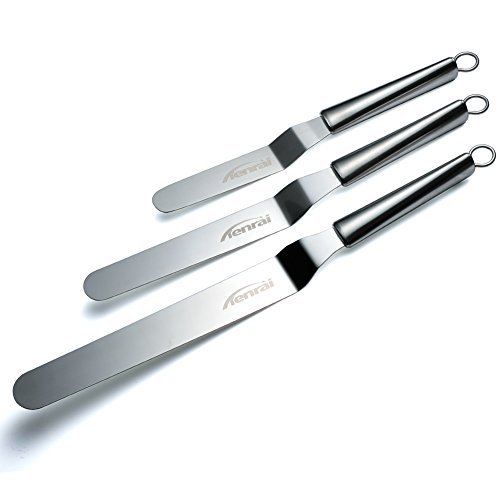 Tenrai Metal Icing Spatula Set Stainless Steel Cake Knife Offset Professional Tool for Decorating Cakes (Length: 6 8 10 Inch, Silver)