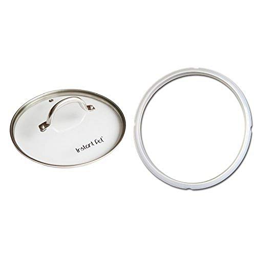 Instant Pot Tempered Glass Lid for Electric Pressure Cookers, 9″, Stainless Steel and Instant Pot Silicone Sealing Ring, White Bundle