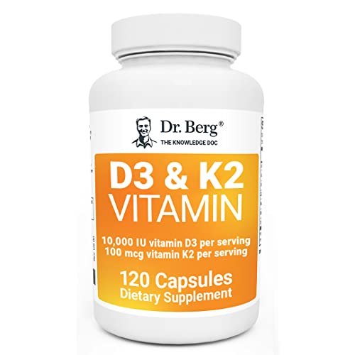 Dr. Berg’s Vitamin D3 K2 w/MCT Oil – Includes 10,000 IU of Vitamin D3, 100 mcg MK7 Vitamin K2, Purified Bile Salts, Zinc & Magnesium for Ultimate Absorption – K2 D3 Vitamin Supplement – 120 Capsule
