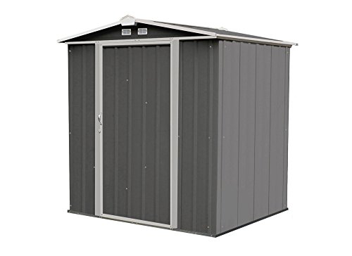 Arrow 6′ x 5′ EZEE Galvanized Steel Low Gable Shed Charcoal with Cream, Storage Shed with Peak Style Roof