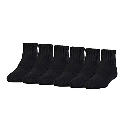 Under Armour Youth Cotton Quarter Socks, Multipairs , Black/Stealth Gray (6-Pairs) , Small